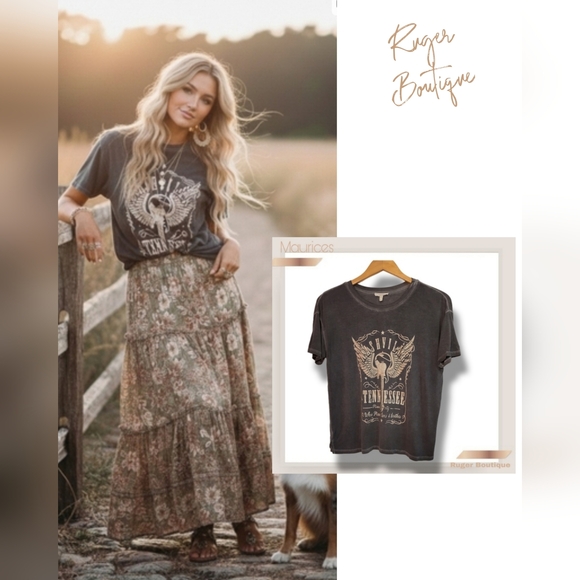 Maurices Tops - 🌿Women's Small Gray Distressed Nashville Graphic Tee Vintage Style Music City